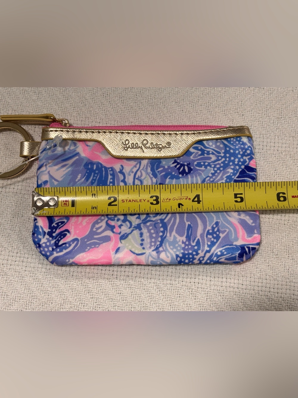 💛Lilly Pulitzer Floral Key Card Pouch in Pink, Blue & Purple with Gold Trim - Picture 6 of 8